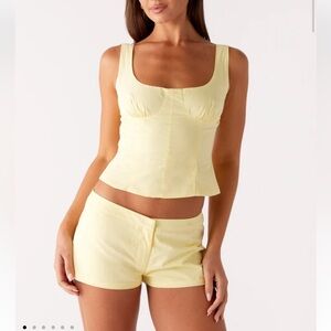 NEW W TAG Peppermayo Light Yellow COASTLINE BUSTIER TOP SHORTS Set XXS US 0
